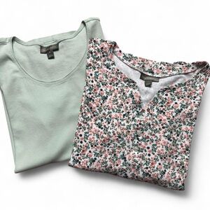 Style & Co. Shirt Bundle Medium – Floral Henley + Green Round Neck Tee